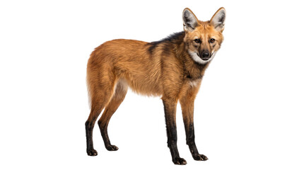 Fototapeta premium Maned wolf standing alert on transparent isolated on transparent background
