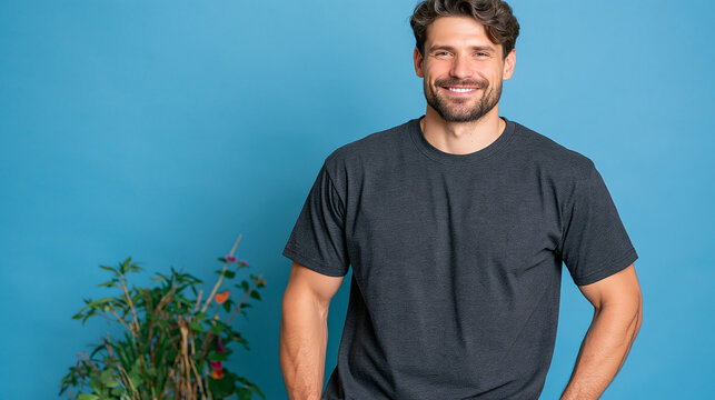 Man wearing a plain white short sleeve t-shirt, back view, standing against a bright minimalist studio background, completely unbranded shirt with clean fabric and clearly visible back surface, appa