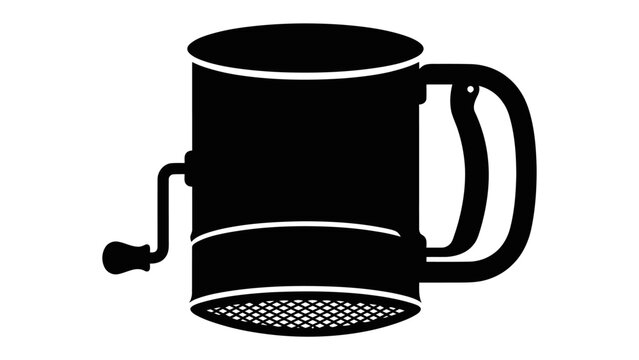 Flour Sifter Silhouette: A graphic illustration of a black flour sifter with a crank handle, showcasing its mechanical design for baking preparation.