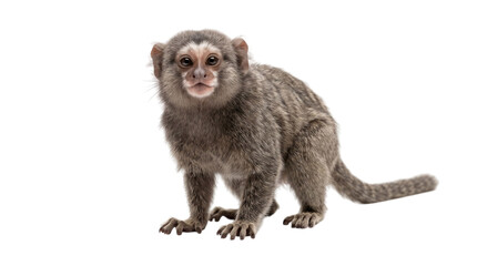 Small monkey with grey fur and white face on isolated on transparent background © PNG Studio 99