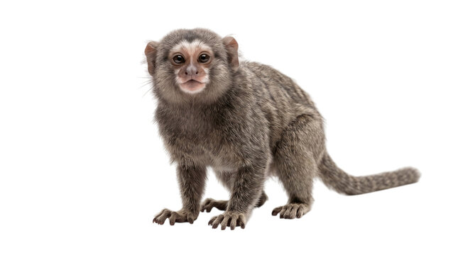 Small monkey with grey fur and white face on isolated on transparent background