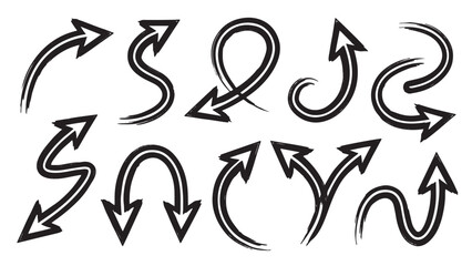 Fototapeta premium Hand-drawn curved arrow icon set vector