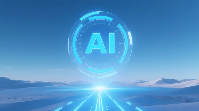 Holographic ai interface over icy landscape