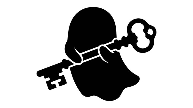 Mysterious Key Keeper: A silhouetted ghost-like figure clutches an antique key, hinting at unlocking secrets or solving mysteries.