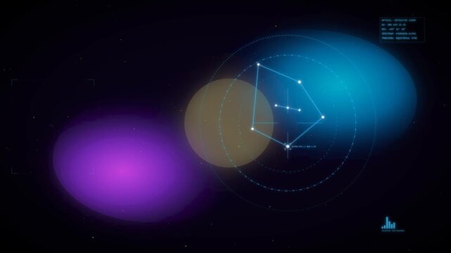 Futuristic Celestial Stargazer HUD Interface with Animated Constellation Pattern in Seamless Loop, Astronomy Education Campaign