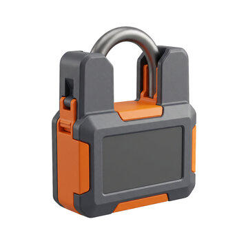 Gray and orange electronic shipping lock with transparent background