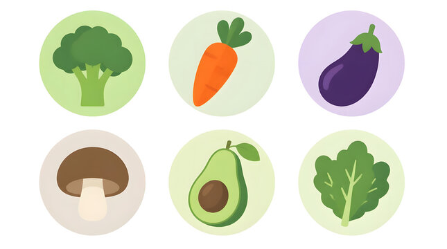 Vector set of plant based food icons arranged on white background for culinary design