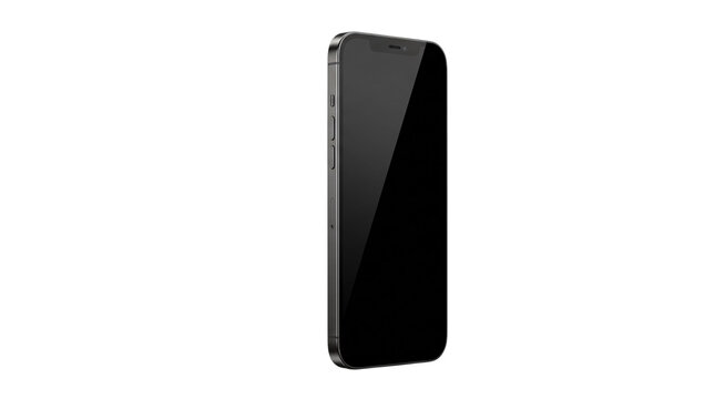 Modern smartphone with black screen and dark isolated on transparent background