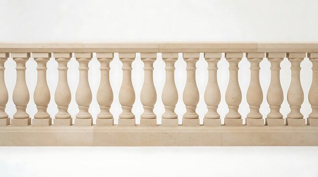 Balustrade stone railing architectural element isolated on white background closeup front view