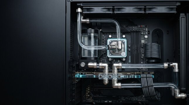 Custom PC water cooling loop with tubing inside a computer case