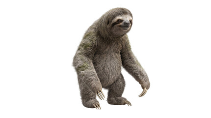 Three-toed sloth standing upright with long isolated on transparent background © PNG Studio 99