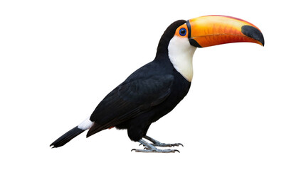 Fototapeta premium Toucan bird with large orange beak on white isolated on transparent background