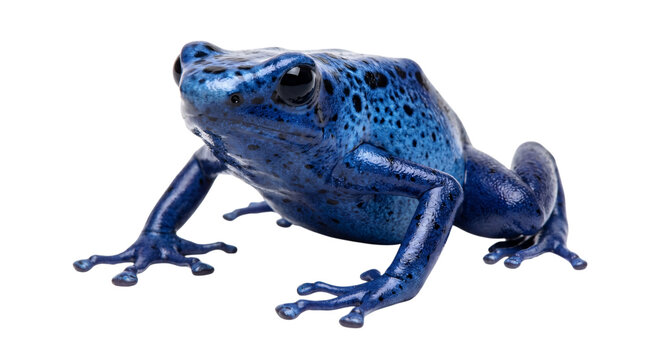 Vibrant blue poison dart frog with black isolated on transparent background