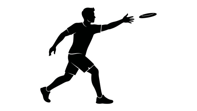 Man throwing a frisbee: A dynamic silhouette of a man in mid-stride, extending his arm to throw a frisbee, capturing the essence of outdoor recreation and athletic movement.