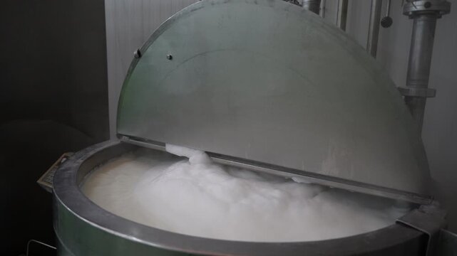 Milk Processing in Stainless Steel Tank at Dairy Factory