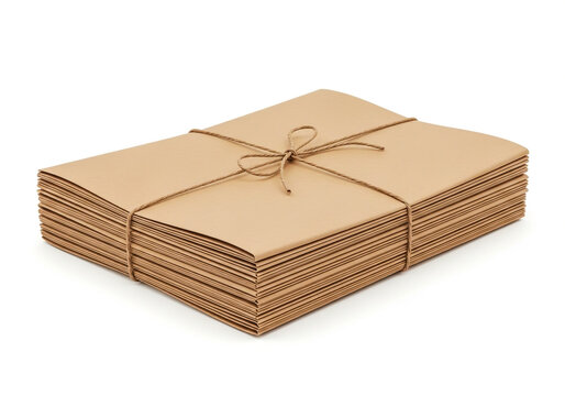 Stack of brown paper envelopes tied with twine string