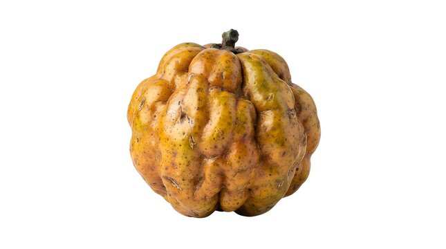 Single ripe yellow Nance fruit isolated on white background, Byrsonima crassifolia tropical berry, high resolution studio food photography