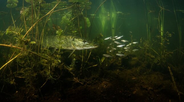 Northern pike hunting minnows