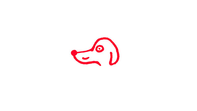 Red hand drawn cute dog head doodle illustration, friendly puppy face sketch with ears, simple pet animal icon isolated on white background for veterinary, pet shop, sticker and kids design