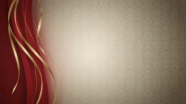Elegant red and gold festive background with damask pattern and copy
