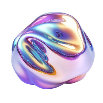 Abstract holographic fluid shape forming an iridescent surface with dynamic light transparent background reflections
