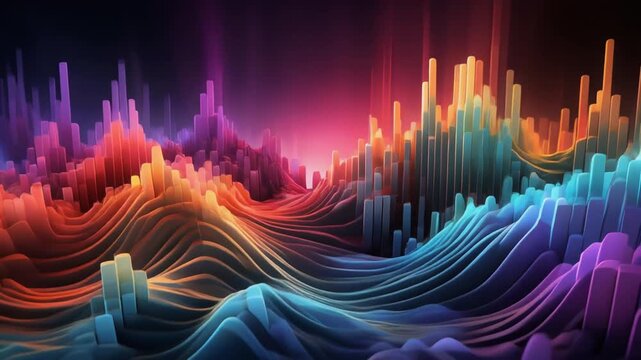 Abstract Digital Sound Waveform Spectrum with Neon Colors