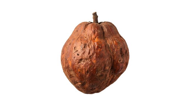 Single Ripe Mamey Sapote Fruit Isolated on White Background, Tropical Pouteria Sapota Fruit with Brown Textured Skin for Culinary Concepts