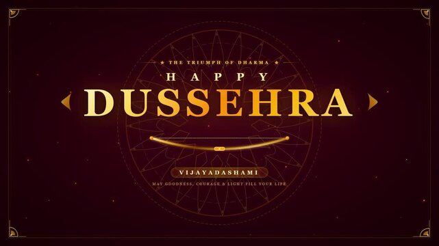 Happy dussehra vijayadashami greeting golden lord rama bow and arrow elegant cinematic mandala festive celebration background motion graphic social media asset