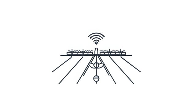 Smart agriculture icon with wifi signal over farm field rows.