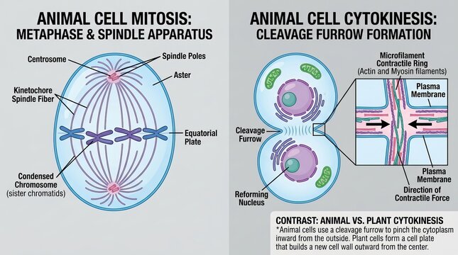 Biological Cell Mitosis and Cytokinesis Diagram Illustration.