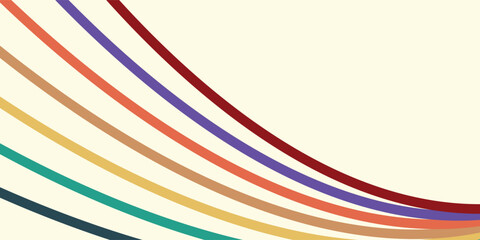 Obraz premium Abstract colorful 70s background vector. Vintage retro wallpaper with rainbow stripes and wavy lines. A 1970 color illustration suitable for posters, banners, decorative items and wall art.