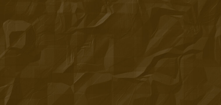Abstract dark brown crumpled paper background with low poly geometric pattern, Minimalist khaki olive wrinkled paper texture backdrop with subtle origami folds