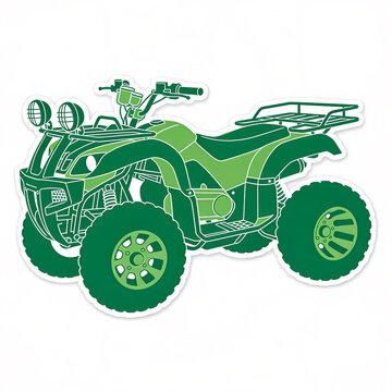 Green All Terrain Vehicle ATV Quad Bike Illustration Sticker Style Isolated on White Background for Outdoor Adventure Off-Road Recreation and Extreme Sports Concept Graphic Element