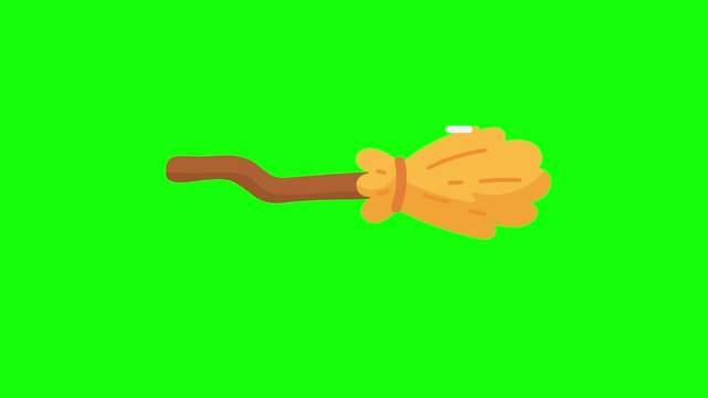 Whimsical cartoon witch s broom flying across a chroma key background, ready for magic