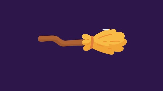Whimsical witch s broomstick flying fast across a dark purple sky, perfect for Halloween magic