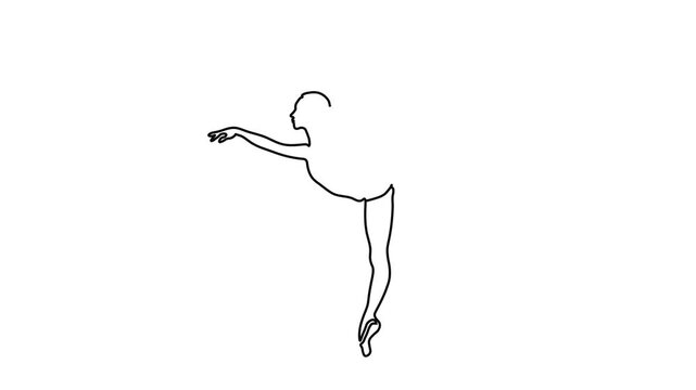 Continuous One Line Drawing Animation of Graceful Ballerina Dancing Arabesque Pose