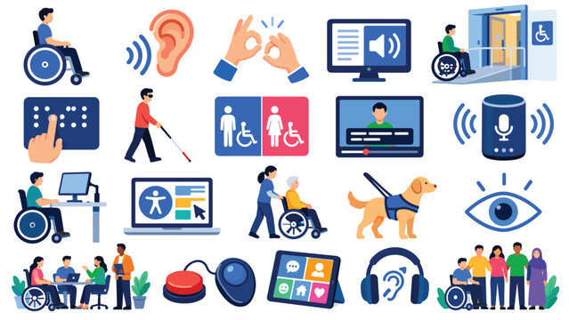 Accessibility, Disability Inclusion and Equal Rights Icon Set Vector Illustration