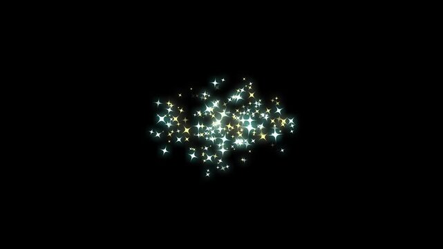 Cinematic glitter explosion transition effect, glitter sparkle shine stars trail burst, white twinkling particles animation, glowing pixie dust burst on black screen background.4k video