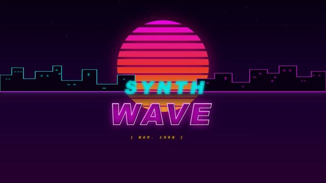 80s Retrowave Cyberpunk Cityscape Neon Sunset Seamless Loop 4K