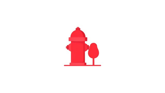 Red flat vector fire hydrant illustration with small tree