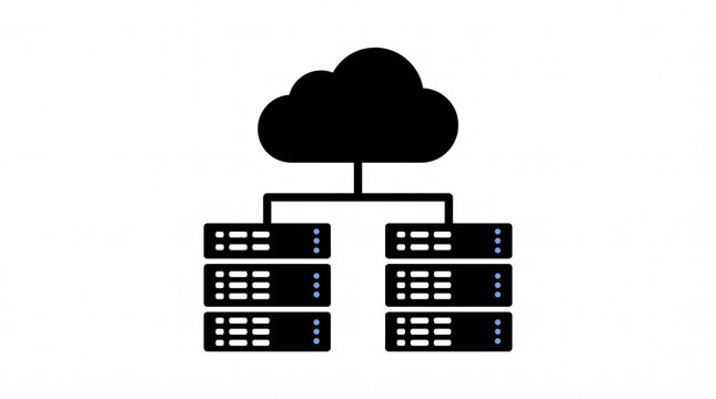 Cloud computing icon showing server racks connected to a digital cloud