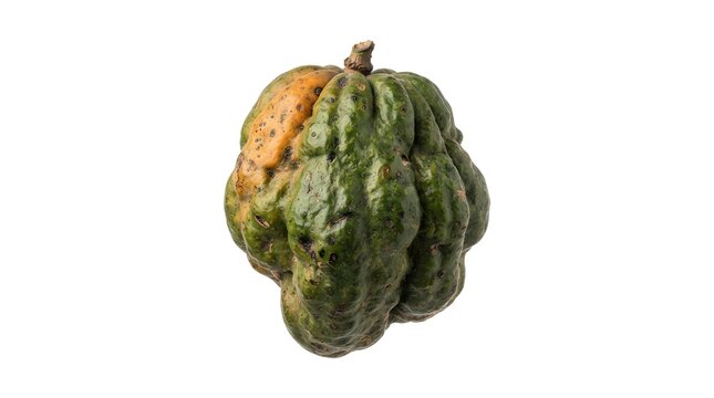 Single Ripe Bush Mango Fruit Isolated on White Background, Organic Tropical Irvingia Gabonensis Fruit for Healthy Diet and Culinary Use