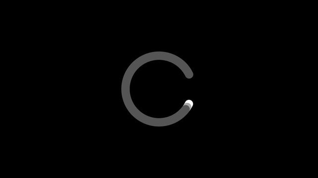 Gray Circular Loading Spinner Animation with White Gradient Tip and Rounded Ring on Black Background for Website Preloader Download Waiting Indicator and Motion Graphics