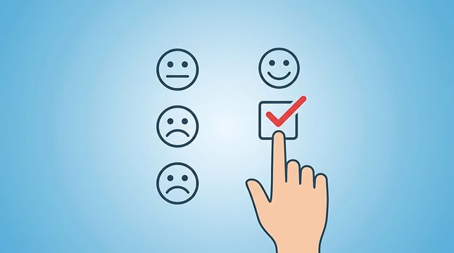 Hand clicking happy face button survey feedback