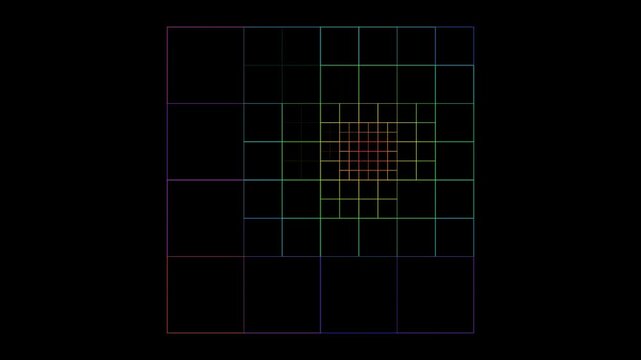 Rainbow Gradient Fractal Grid Animation on Dark Background