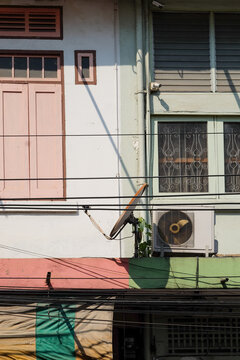 Pastel Urban Facade with Air Conditioner