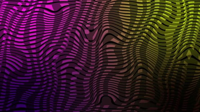 Abstract wavy lines forming optical illusion-like flowing pattern with high contrast and rhythmic curves animation