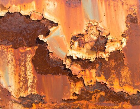 Rusty metal surface showing peeling paint and corrosion