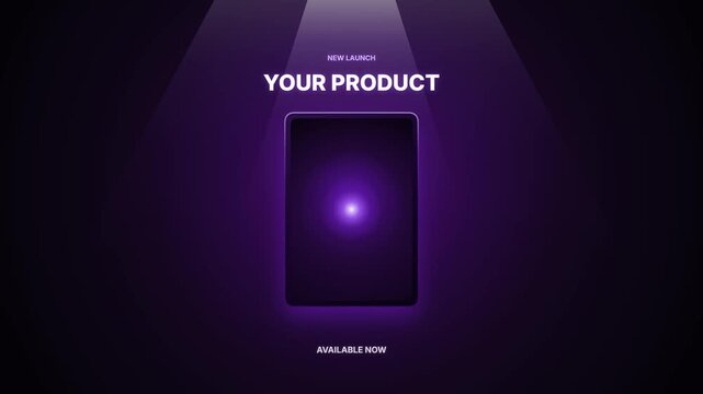 New Product Launch Spotlight with Glowing Purple Digital Device