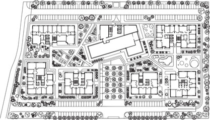 Obraz premium Residential Complex Master Plan Architectural Site Layout Vector Drawing